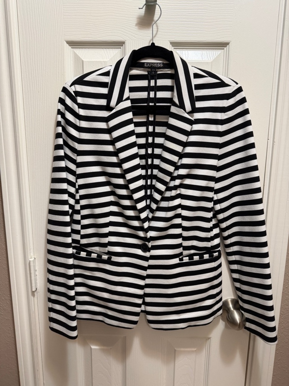 Express Black and White Horizontal Stripe Blazer